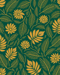Emerald Green Gold Floral Leaf Pattern Rug
