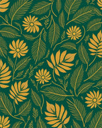 Emerald Green Gold Floral Leaf Pattern Rug