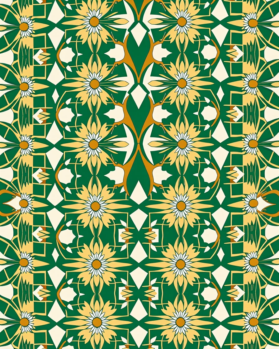 Golden Daisy Floral Geometric Pattern Rug