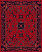 Rich Red Floral Scrollwork Design Rug