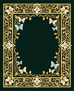 Ornate Floral Garden Butterfly Border Rug
