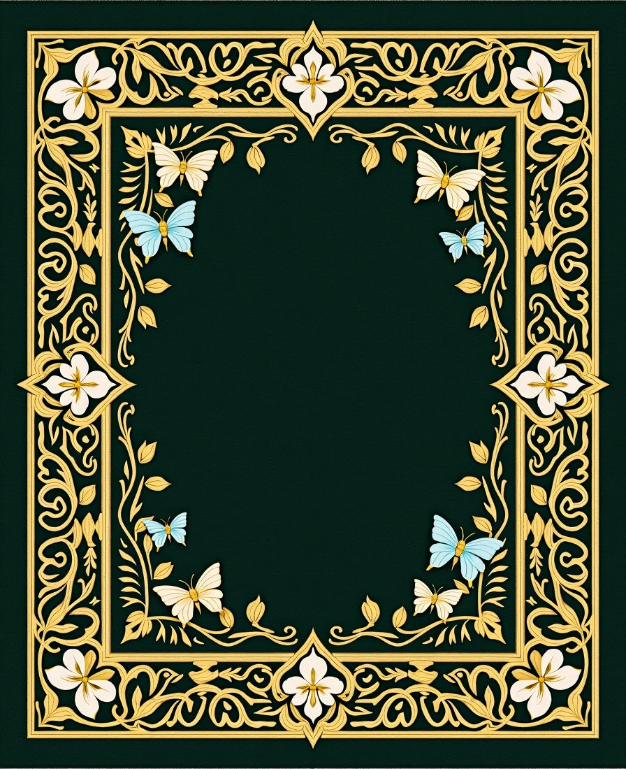 Ornate Floral Garden Butterfly Border Rug