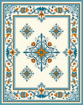 Ornate Blue Orange Floral Medallion Rug