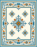 Ornate Blue Orange Floral Medallion Rug