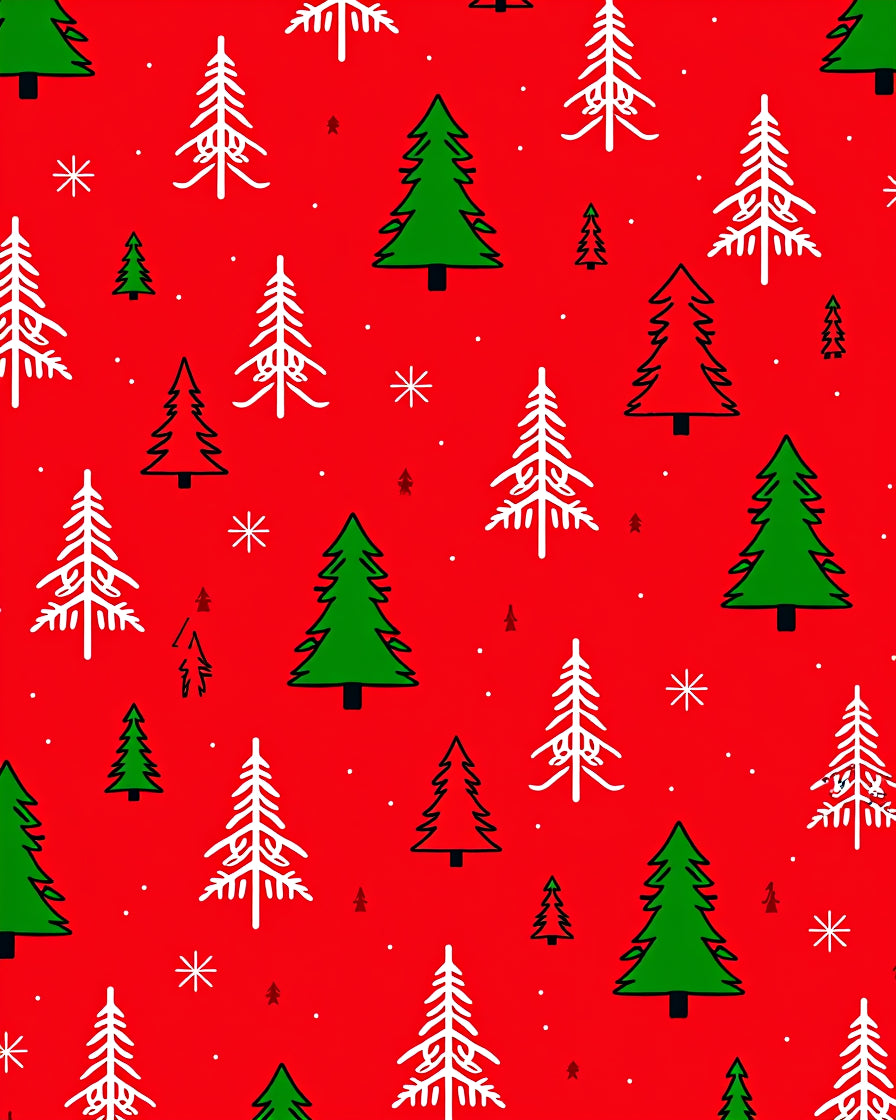 Red Festive Evergreen Trees Snowflakes Rug