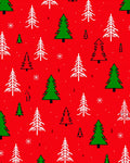 Red Festive Evergreen Trees Snowflakes Rug