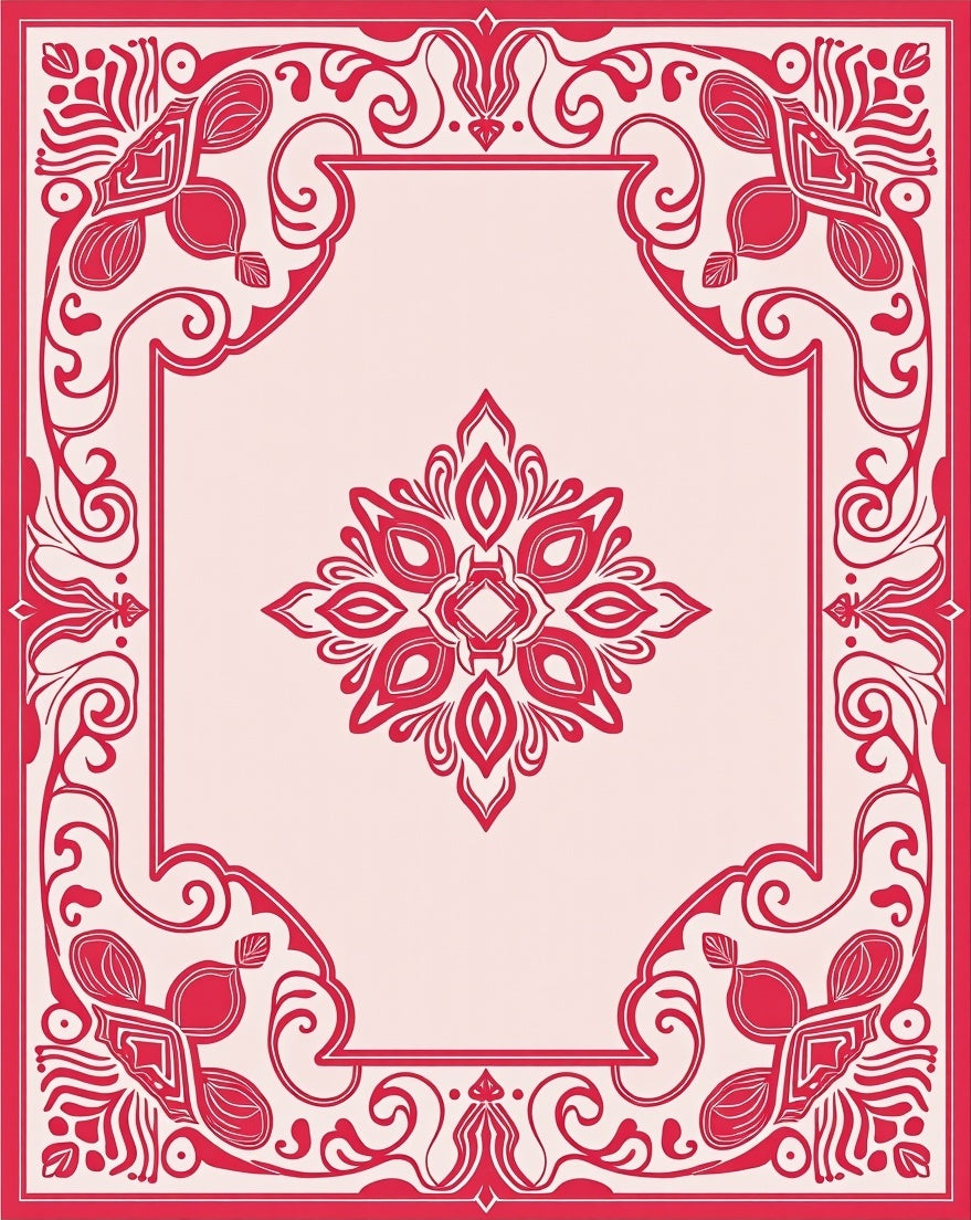 Ornate Red Floral Medallion Pattern Rug