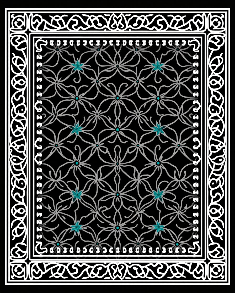 Interlocking Floral Pattern With Teal Accents Rug