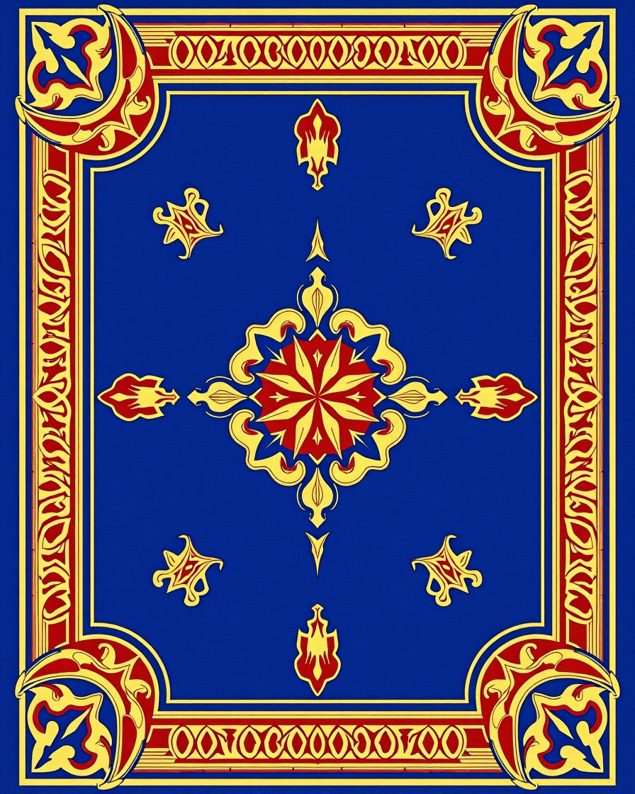 Royal Blue Red Gold Medallion Design Rug
