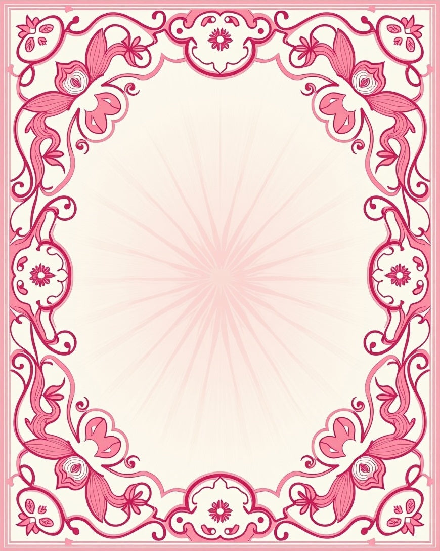 Ornate Pink Floral Corner Pattern Rug