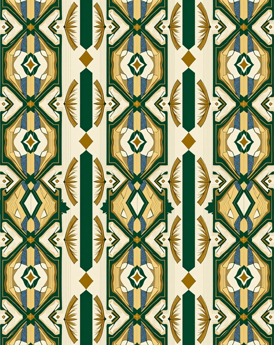 Geometric Emerald Gold Diamond Arrangement Rug