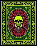Neon Skull Amidst Floral Mandala Red Rug