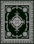 Dark Green White Filigree Medallion Rug