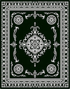 Dark Green White Filigree Medallion Rug