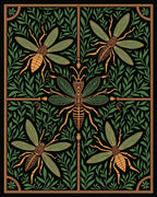 Antique Emerald Insect Foliage Art Rug