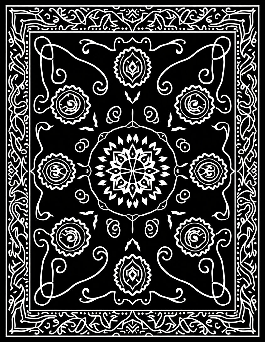Black and White Intricate Floral Mandala Rug