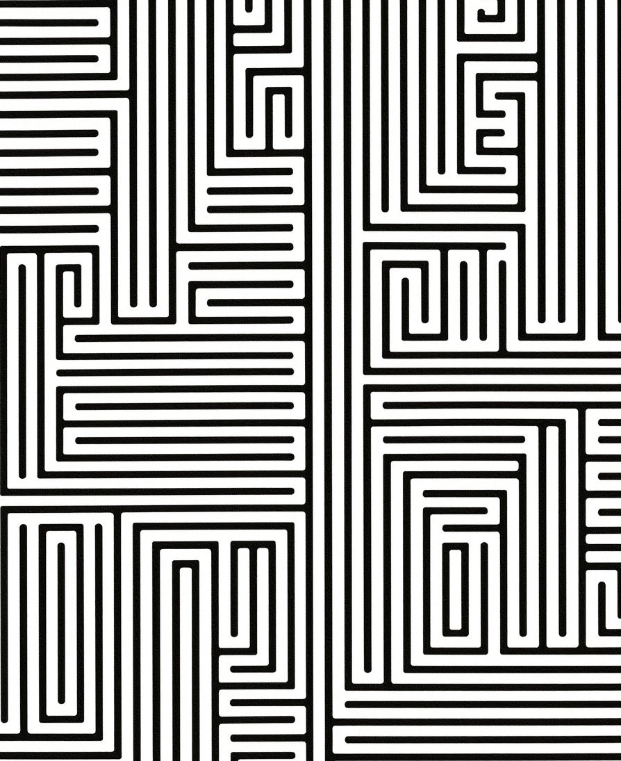 Black White Maze Geometric Pattern Rug