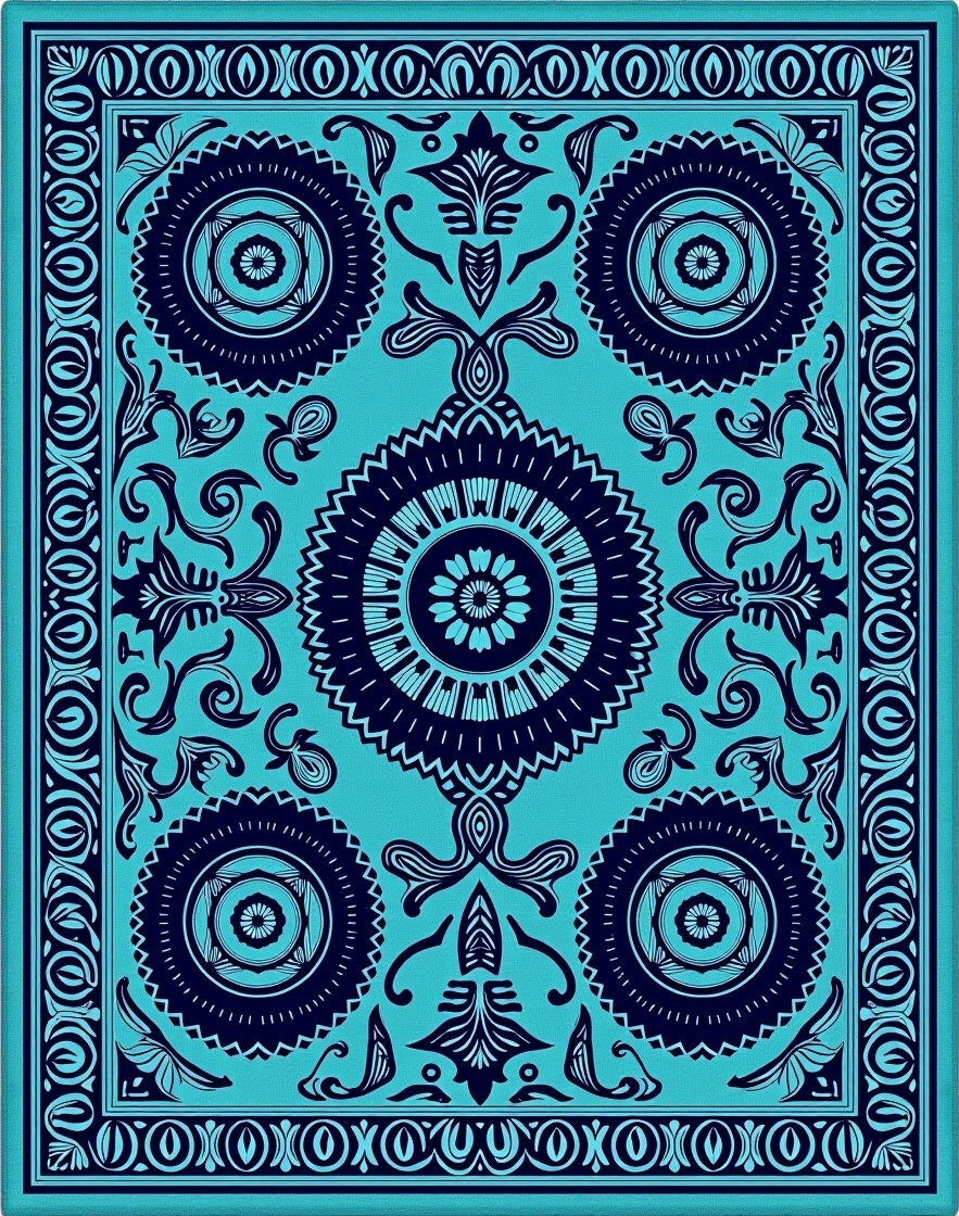 Turquoise Navy Central Medallion Rug