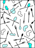 Playful Aqua Blob and Fork Collage Rug