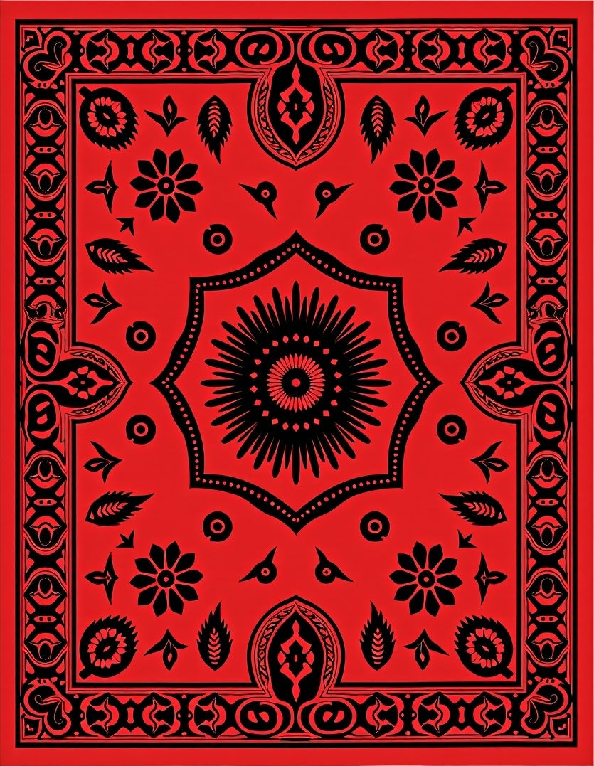 Bold Red Floral Sunburst Ethnic Rug