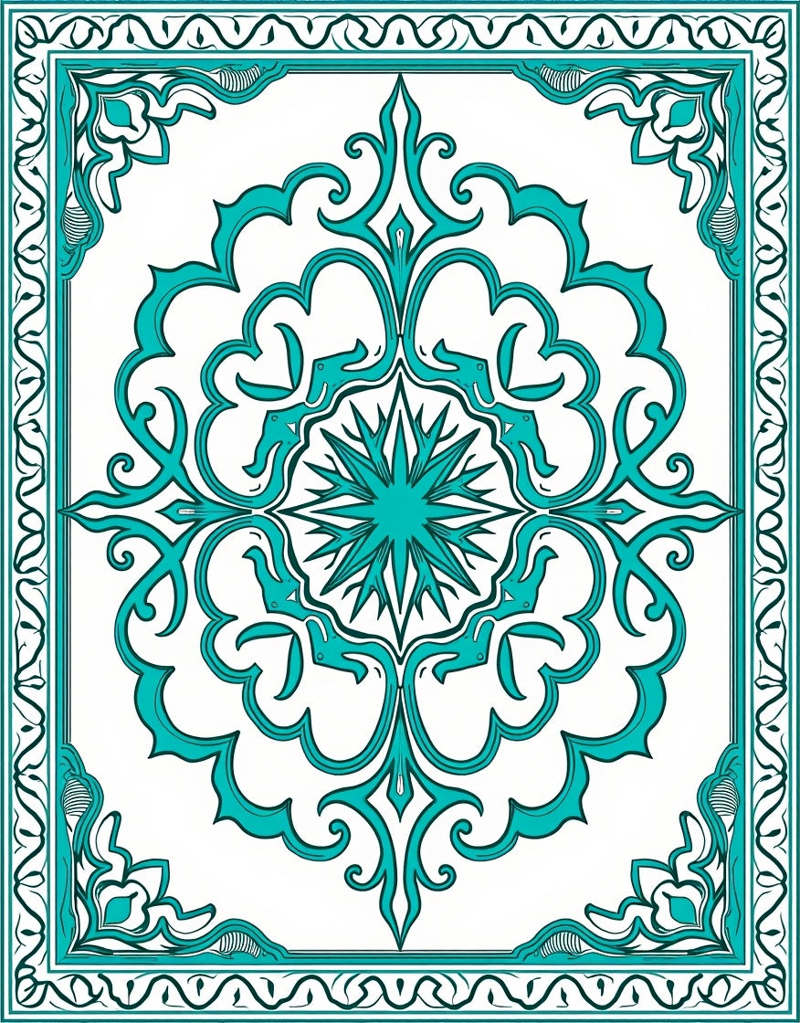 Ornate Teal Floral Mandala Pattern Rug