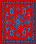 Vibrant Red Blue Floral Medallion Pattern Rug
