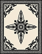 Intricate Black Floral Border Design Rug