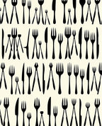 Black Utensils Cream Background Repeat Rug