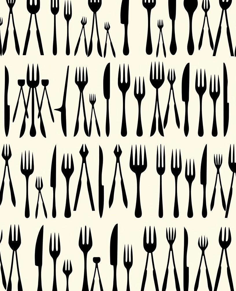 Black Utensils Cream Background Repeat Rug