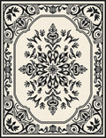 Intricate Black Floral Scroll Medallion Rug
