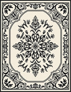 Intricate Black Floral Scroll Medallion Rug