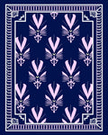 Pink Fan Pattern Navy Decorative Rug