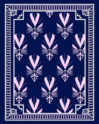 Pink Fan Pattern Navy Decorative Rug