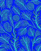 Vibrant Blue Palm Frond Swirl Rug
