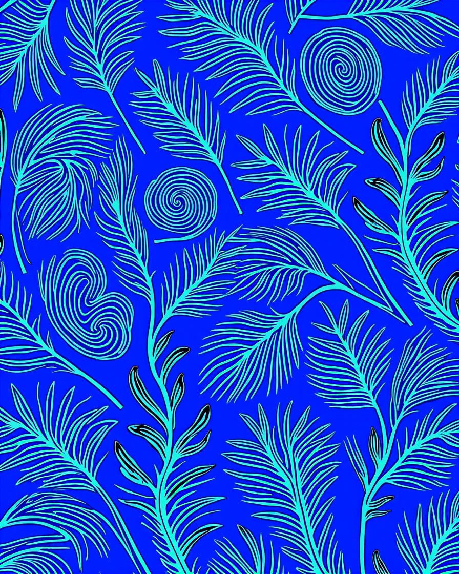 Vibrant Blue Palm Frond Swirl Rug