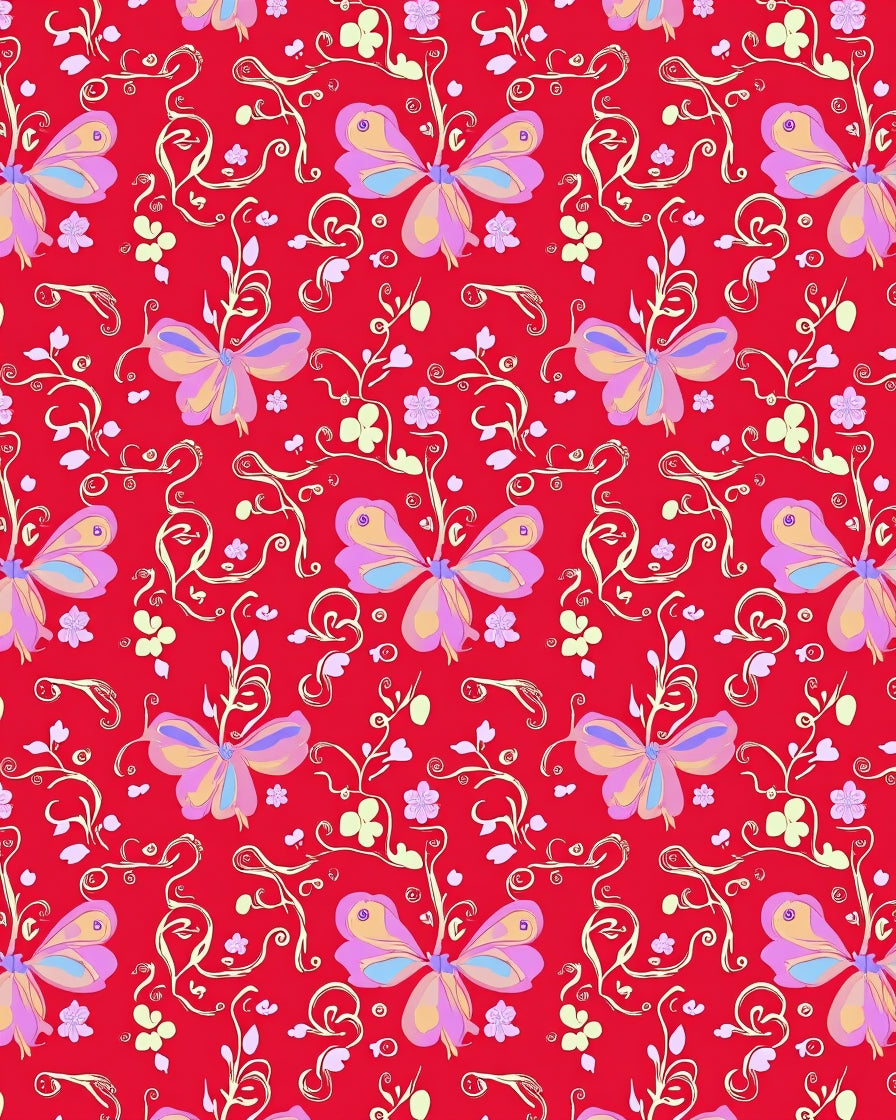 Whimsical Butterflies Flowering Vines Design Rug