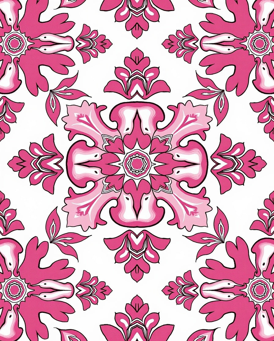 Chic Fuchsia Floral Damask Artwork Rug