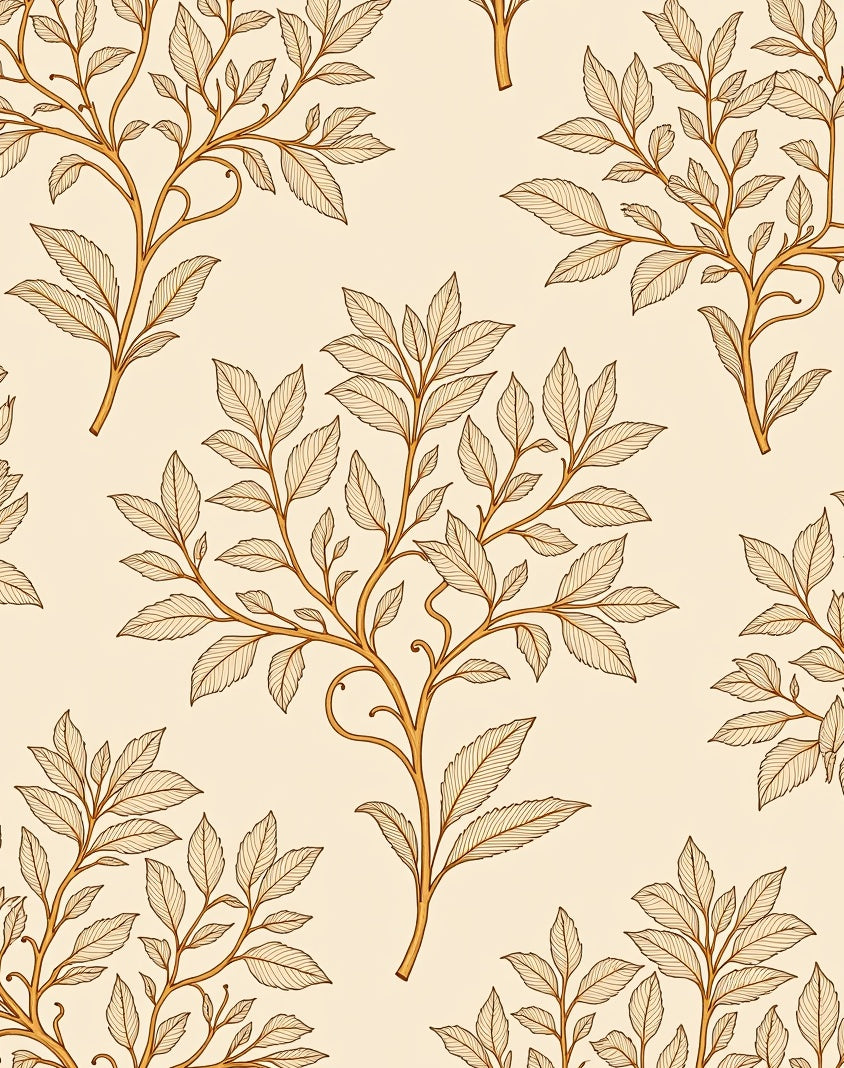 Botanical Branch Leaf Pattern Rug