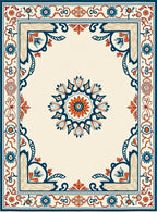 Intricate Floral Border Medallion Rug