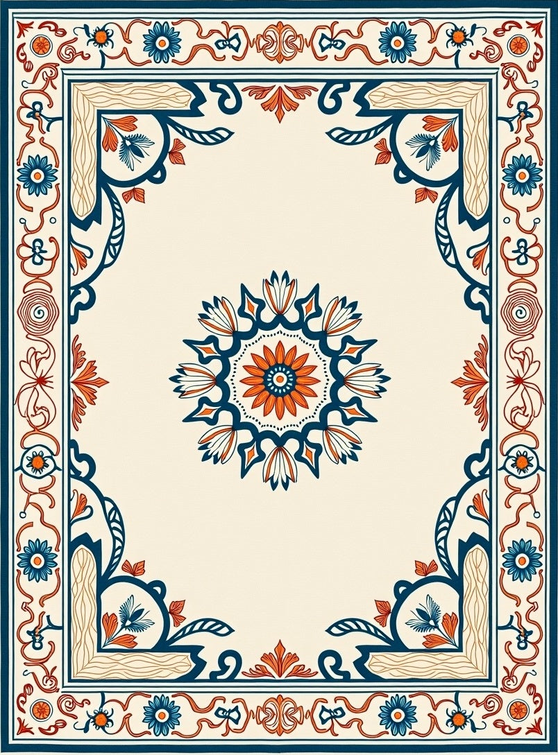 Intricate Floral Border Medallion Rug