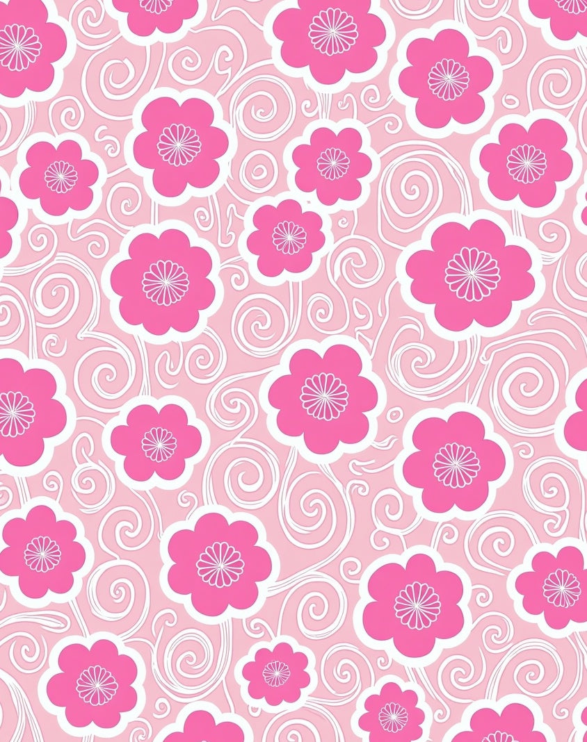 Pink Floral Swirl Pattern Design Rug