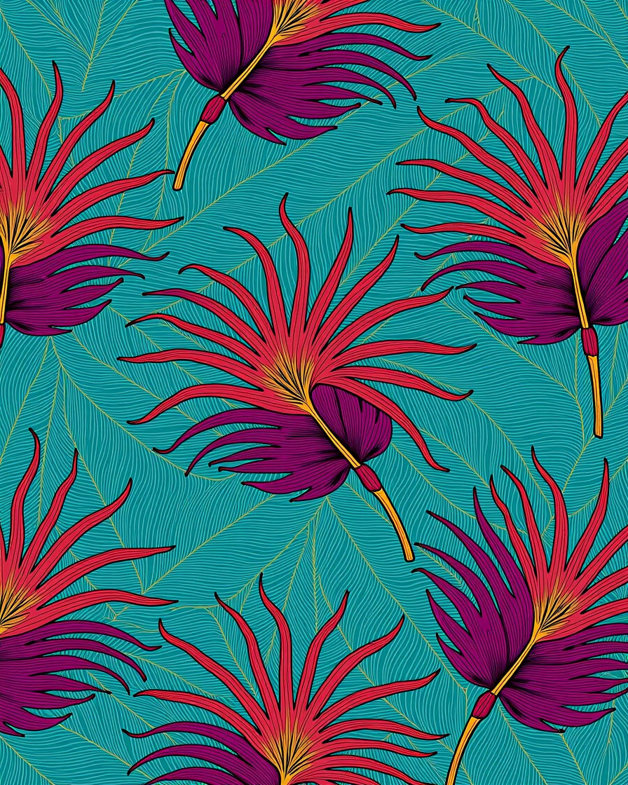 Exotic Palm Leaf Tropical Pattern Rug