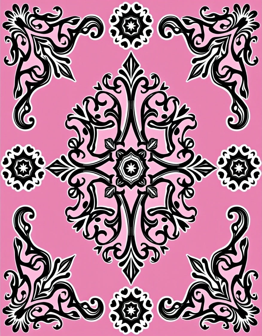Pink Floral Medallion Scrollwork Rug