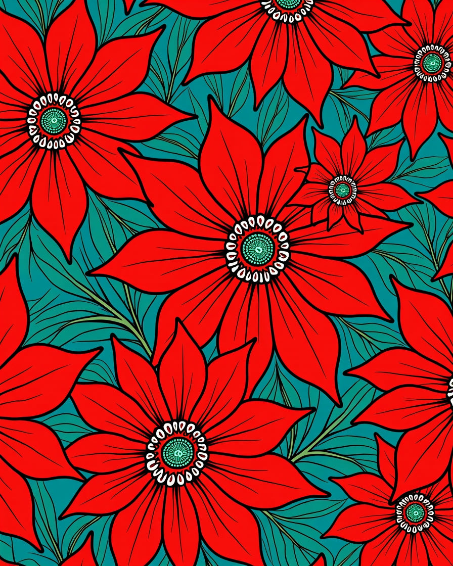 Vibrant Red Flower Pattern Design Rug