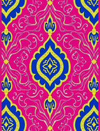 Vivid Pink Blue Yellow Floral Scroll Rug