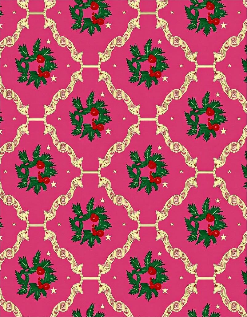 Pink Holly Berry Wreath Lattice Rug