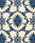 Navy Floral Damask Scroll Pattern Rug