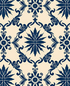 Navy Floral Damask Scroll Pattern Rug