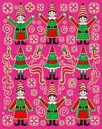 Pink Elf Holiday Festive Whimsical Characters Rug