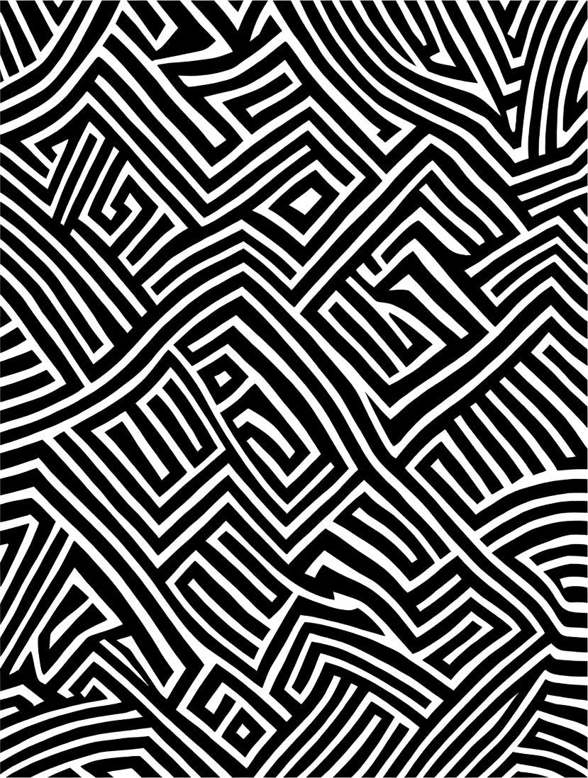 Monochrome Geometric Maze Pattern Rug